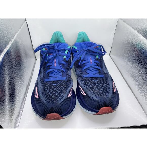 Hoka One One Clifton 9 Size 7.5 Blue Evening Sky Coral Running Athletic Shoes - Picture 3 of 8